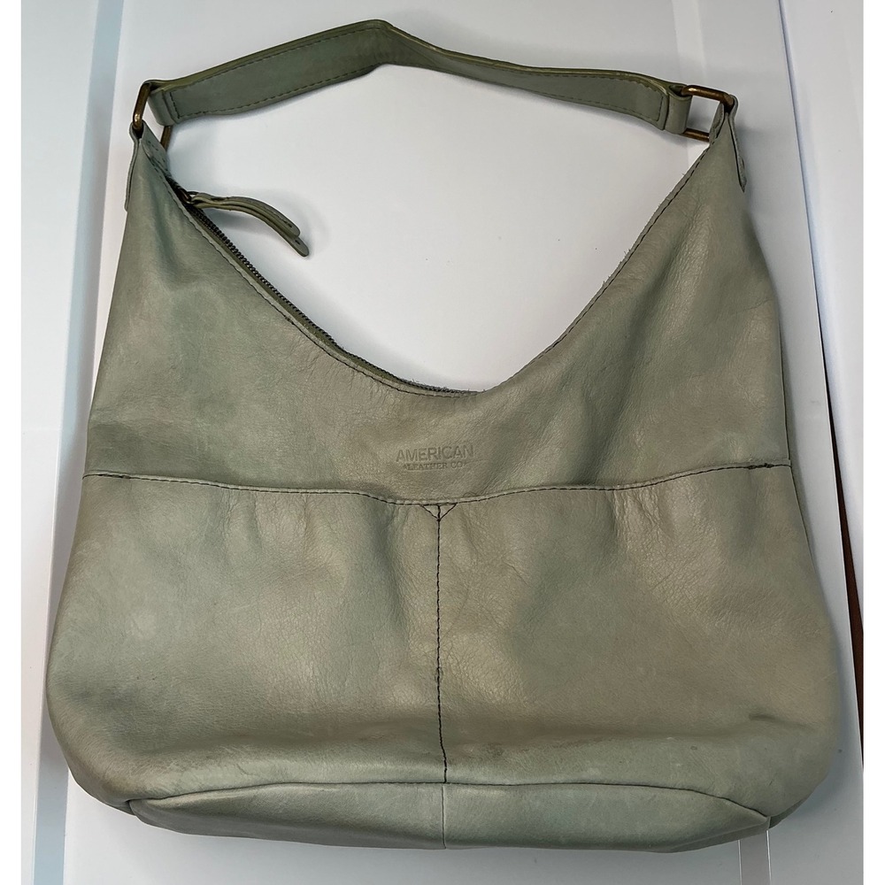 American Leather Co Carrie Hobo Bag Sage Green Leather with Front Pockets